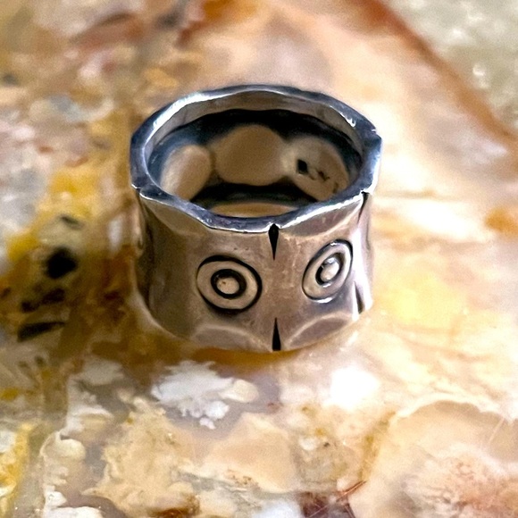 Solid Sterling Silver Handmade Etched Ring Vintage Stamped Makers Marks - Picture 1 of 3